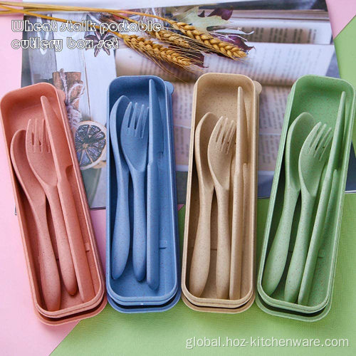 China 4 Sets Wheat Straw Reusable Spoon Chopstick Forks Manufactory